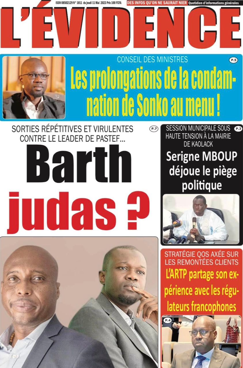 Une des journaux du jeudi 11 mai 2023