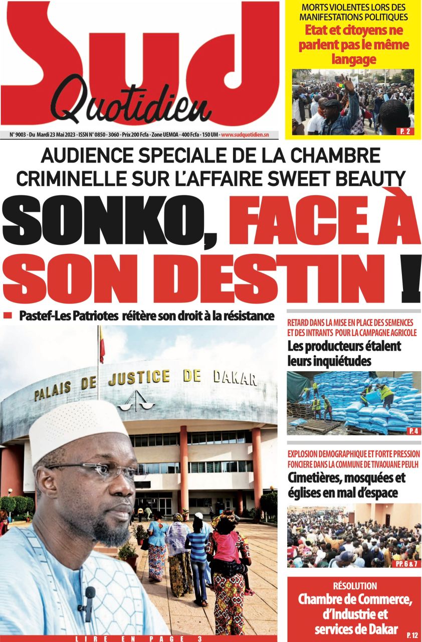 Une des journaux du mardi 23 mai 2023