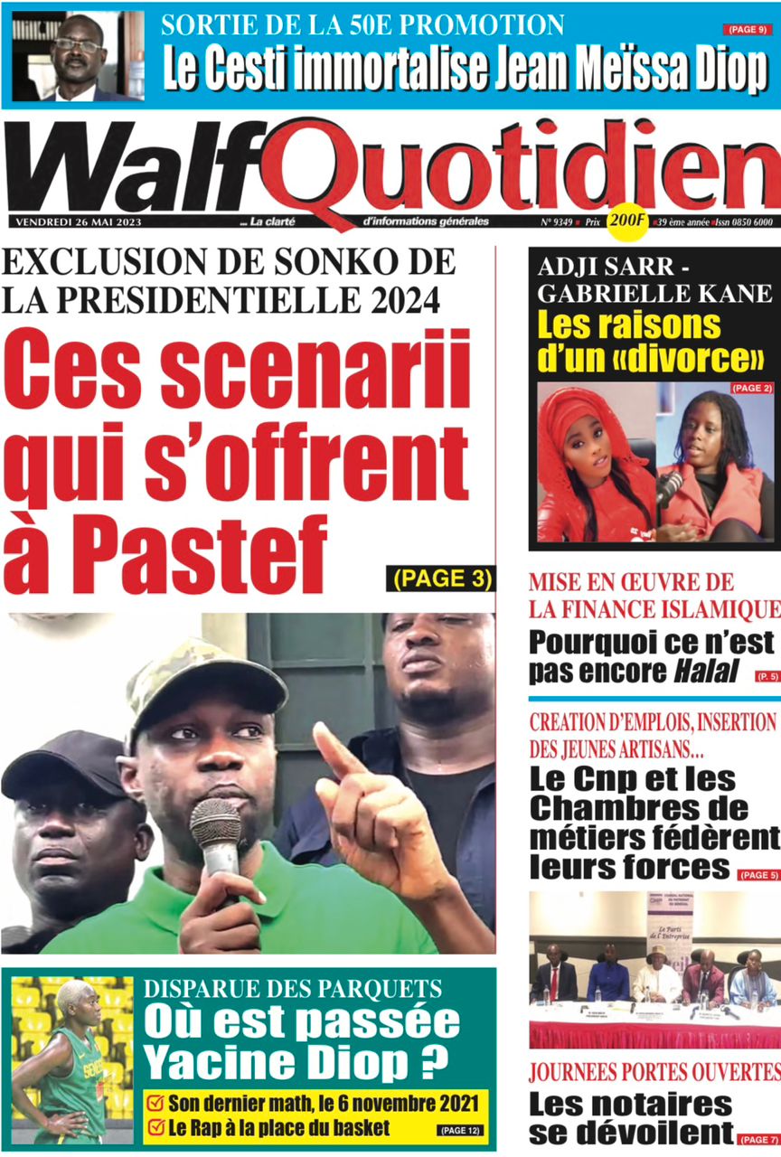 Une des journaux du vendredi 26 mai 2023