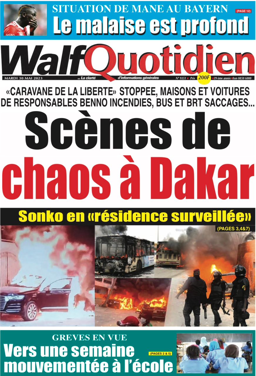 Une des journaux du mardi 30 mai 2023