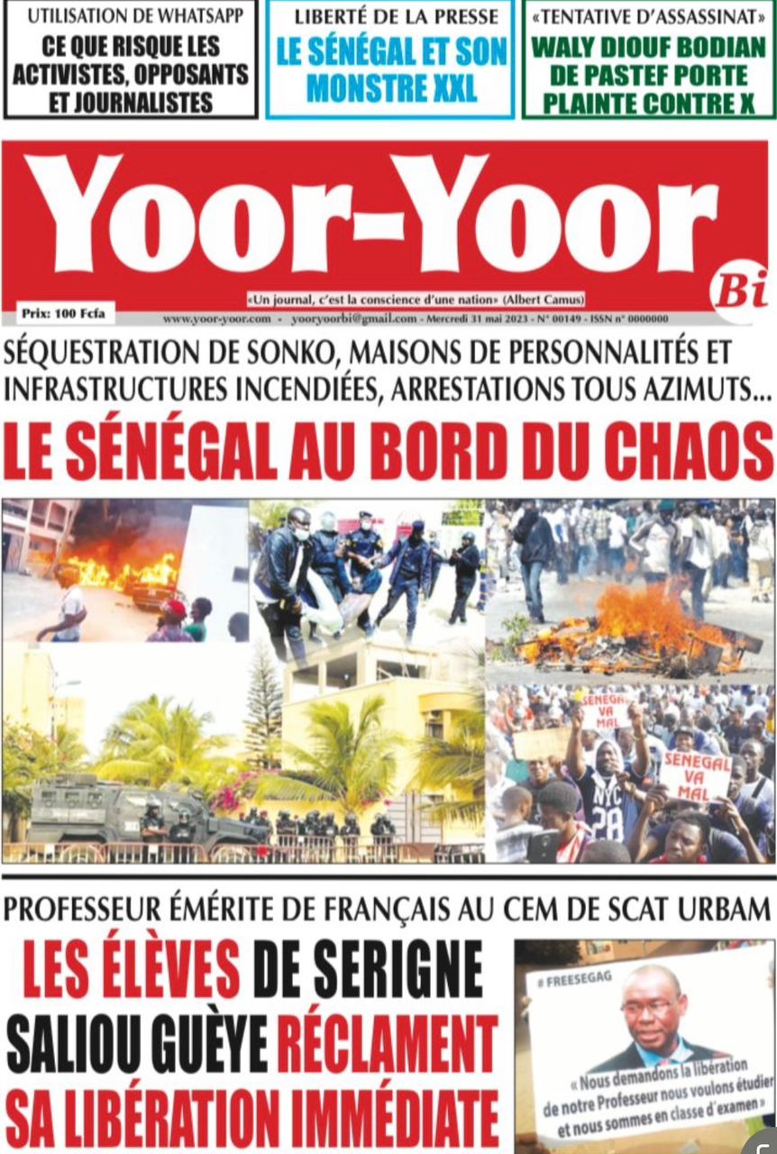 Une des journaux du mercredi 31 mai 2023