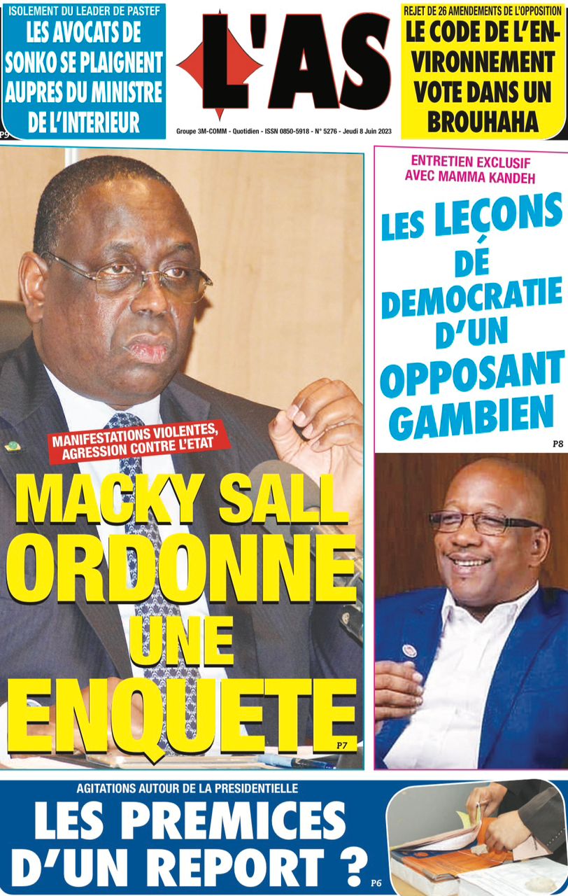 Une des journaux du jeudi 08 juin 2023