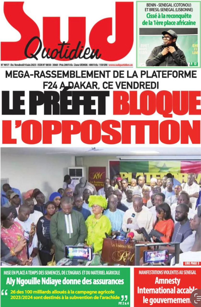 Une des journaux du vendredi 09 juin 2023