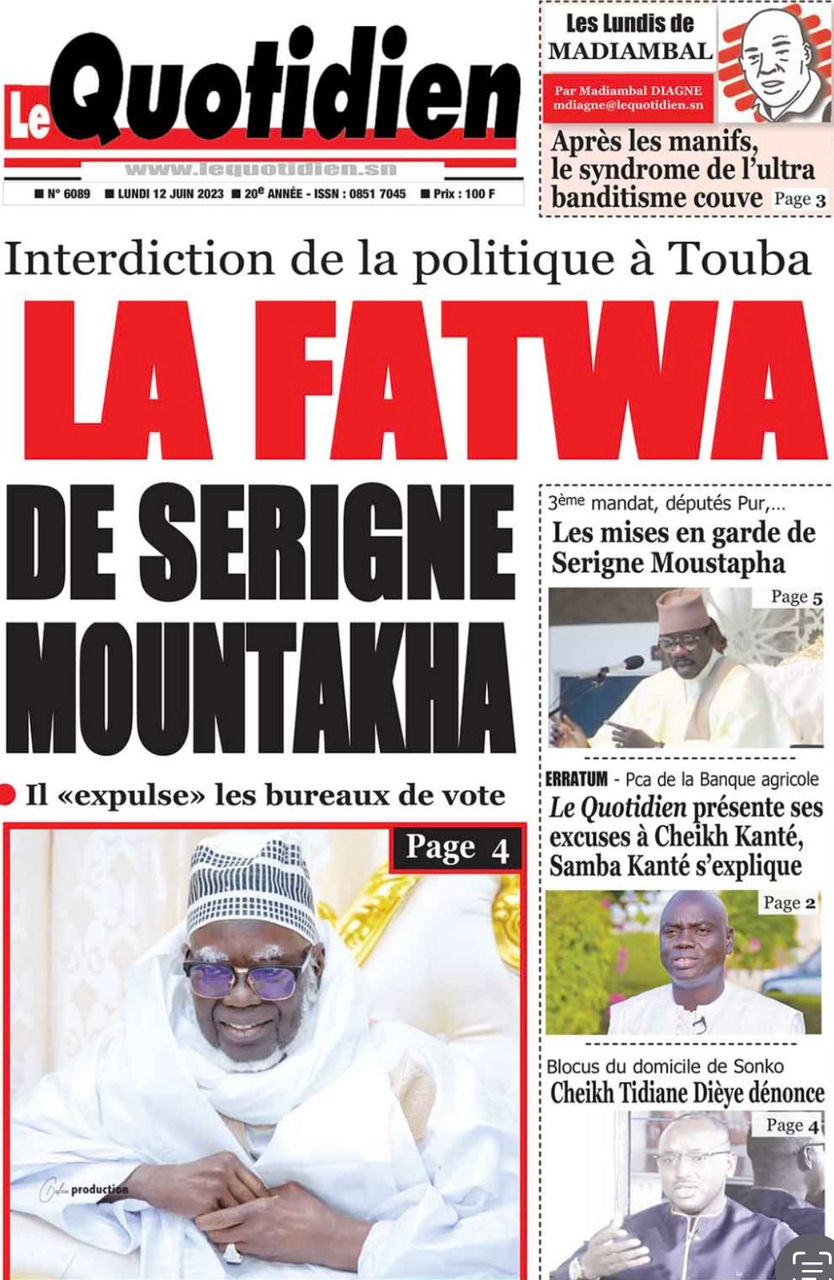 Une des journaux du lundi 12 juin 2023