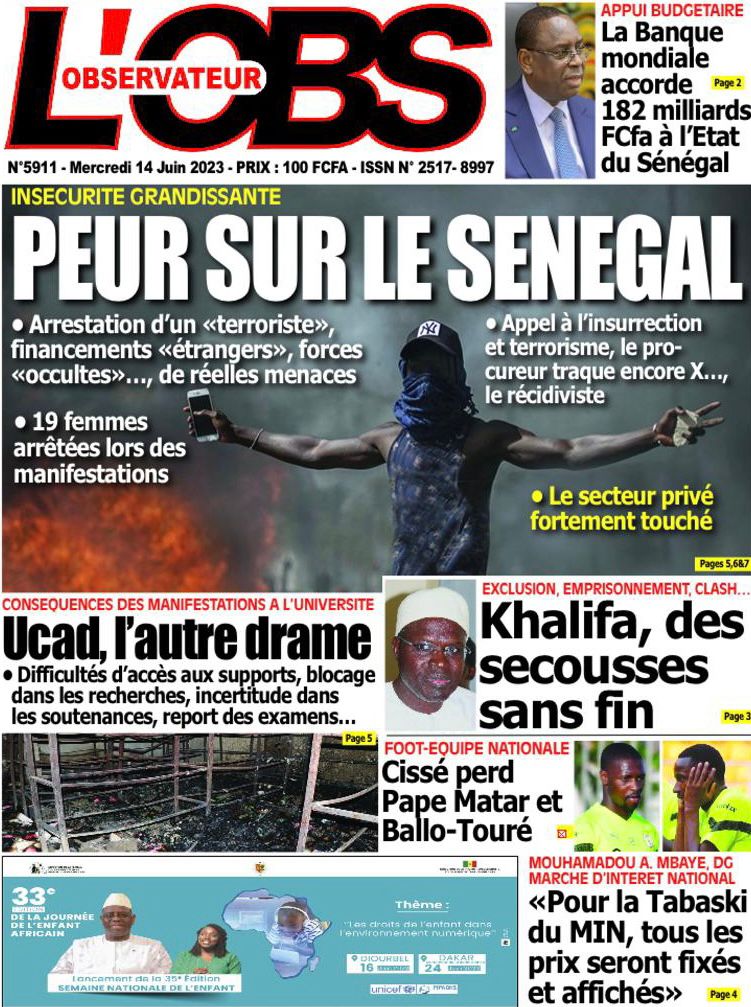 Une des journaux du mercredi 14 juin 2023