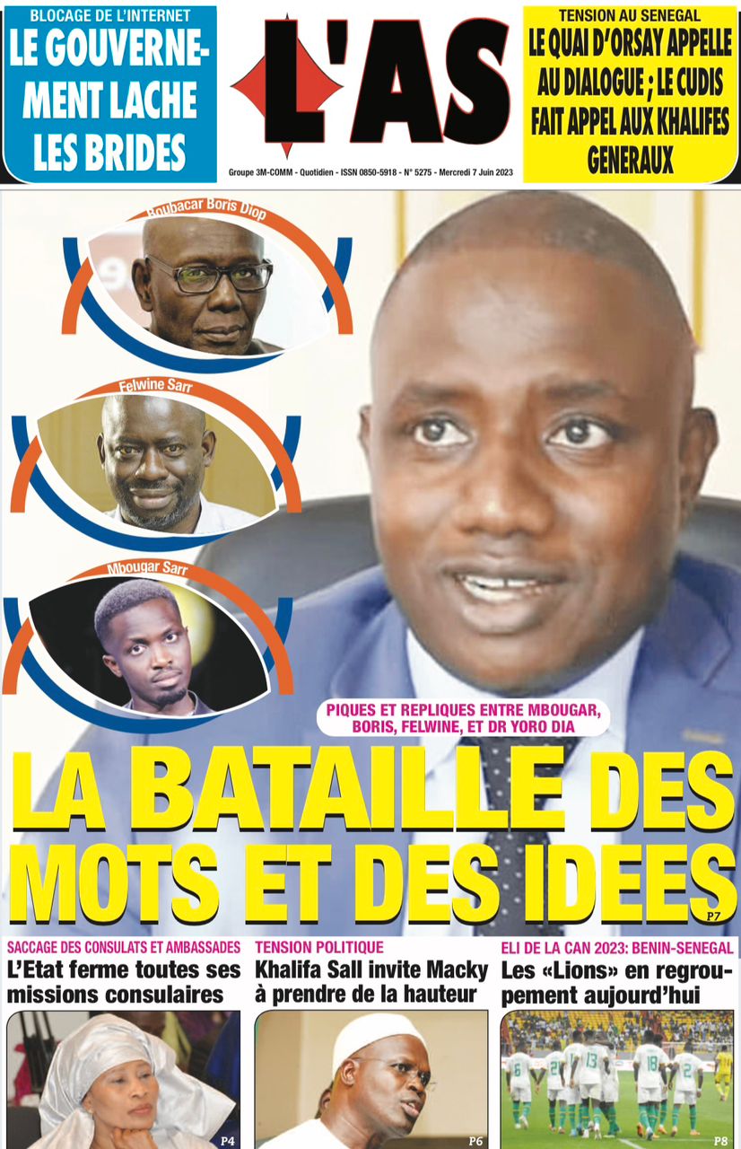 Une des journaux du mercredi 07 juin 2023