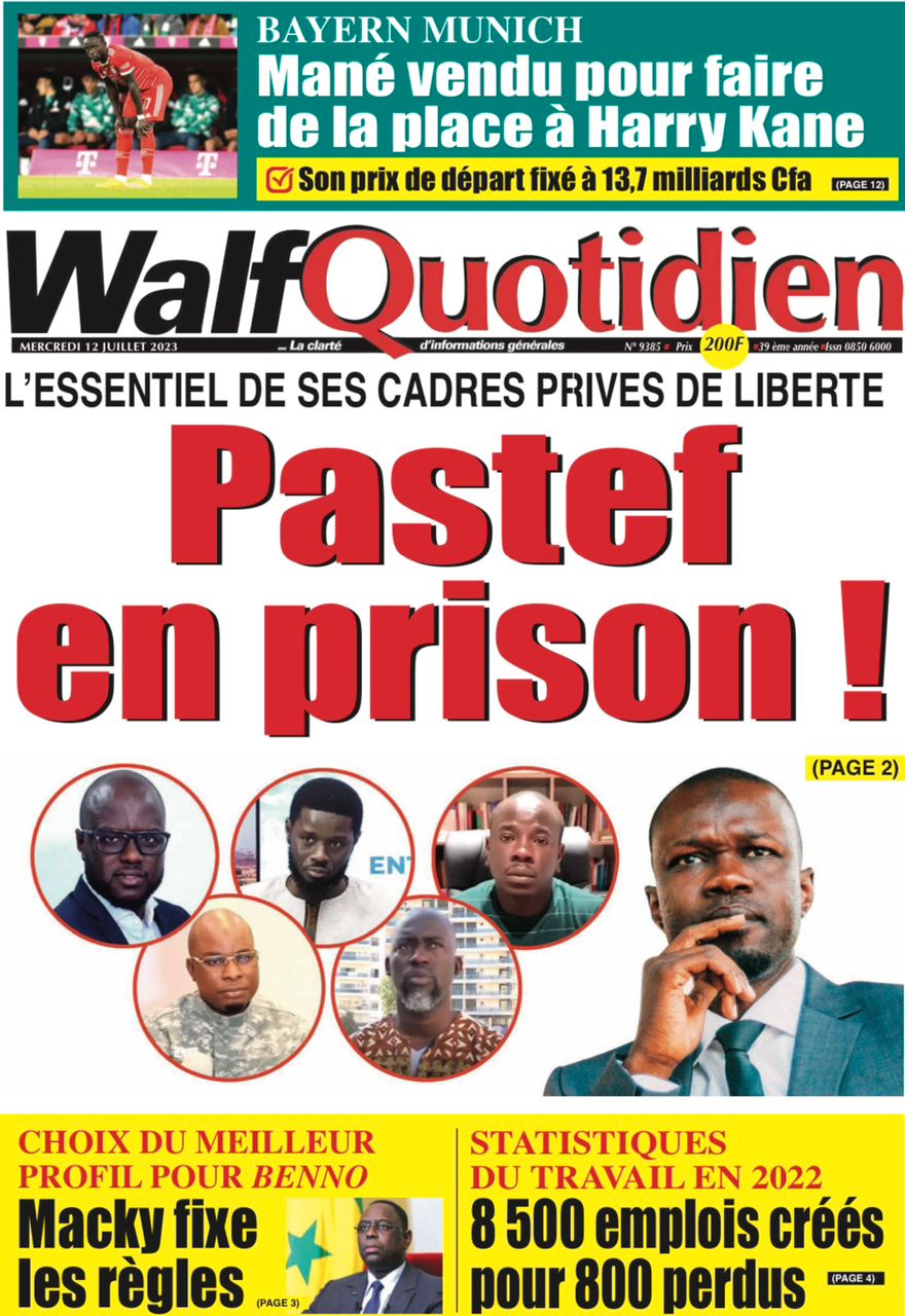 Une des journaux du mercredi 12 juillet 2023