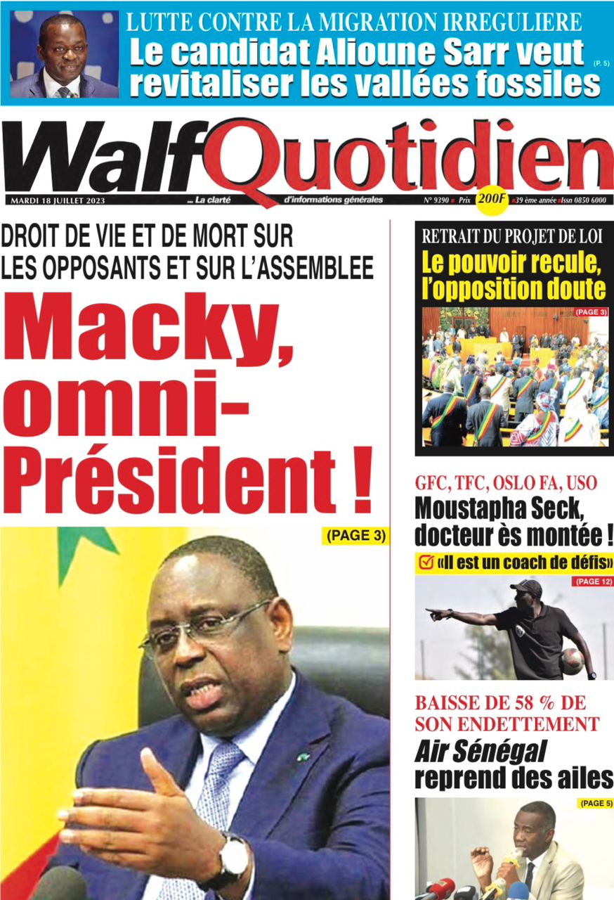 Une des journaux du mardi 18 juillet 2023