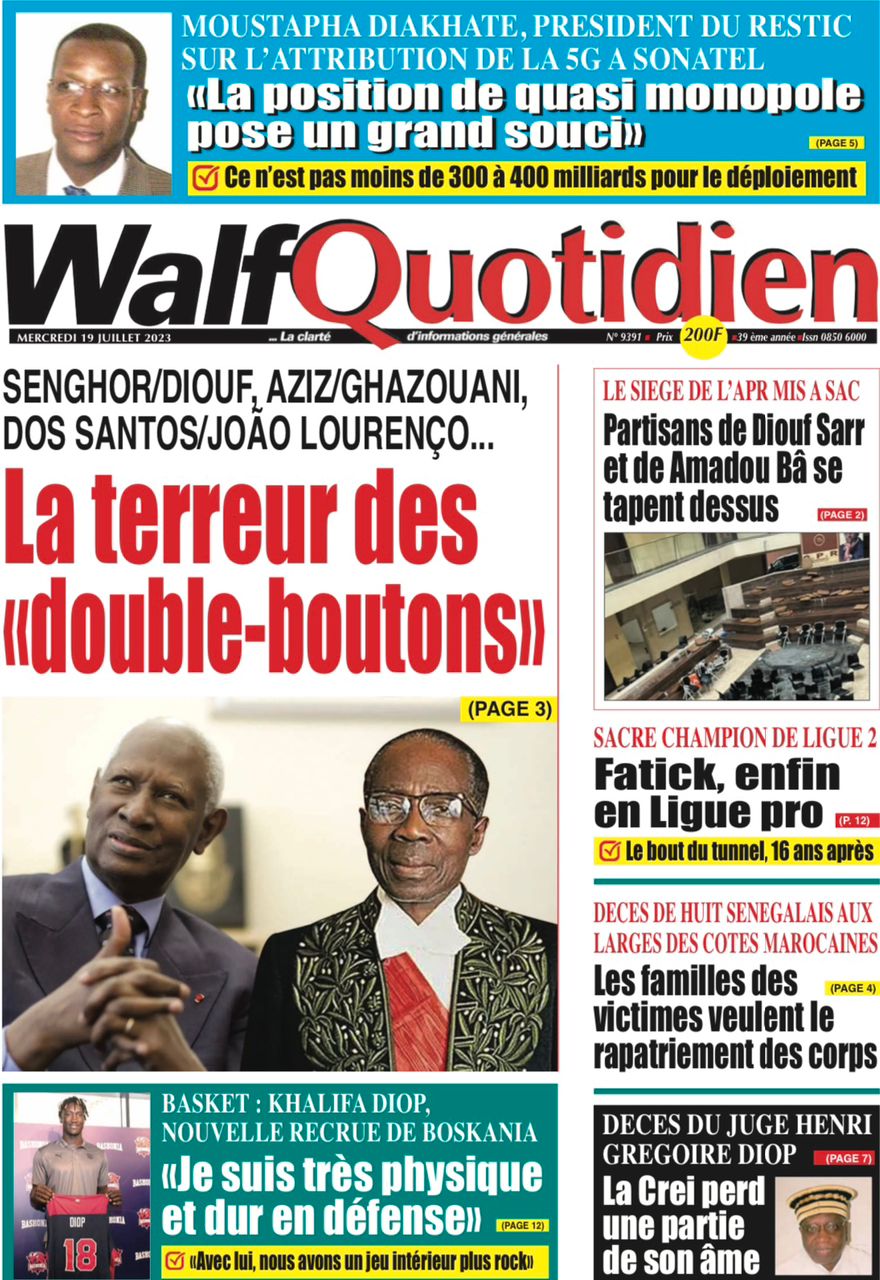 Une des journaux du mercredi 19 juillet 2023