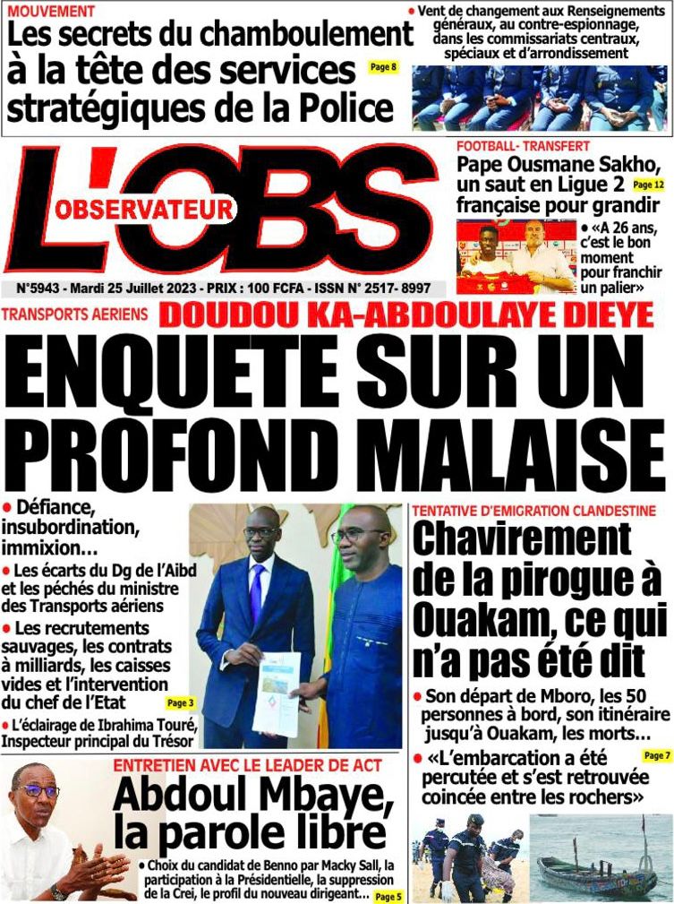 Une des journaux du mardi 25 juillet 2023