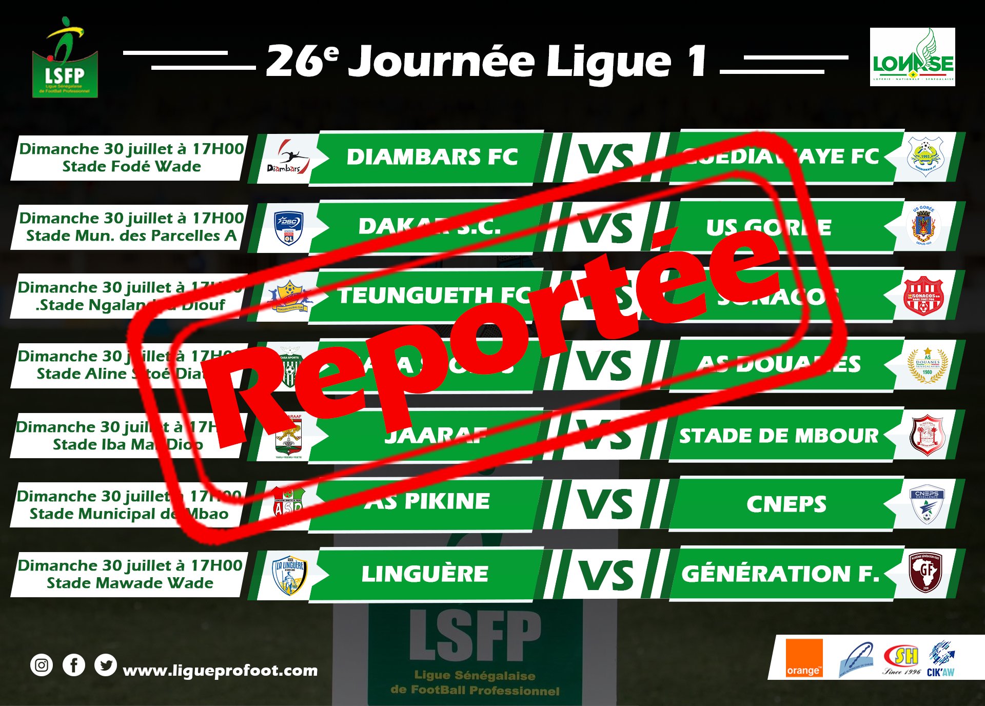 Sur demande de « l’autorité », tous les matchs de la Ligue 1 sénégalaise reportés…