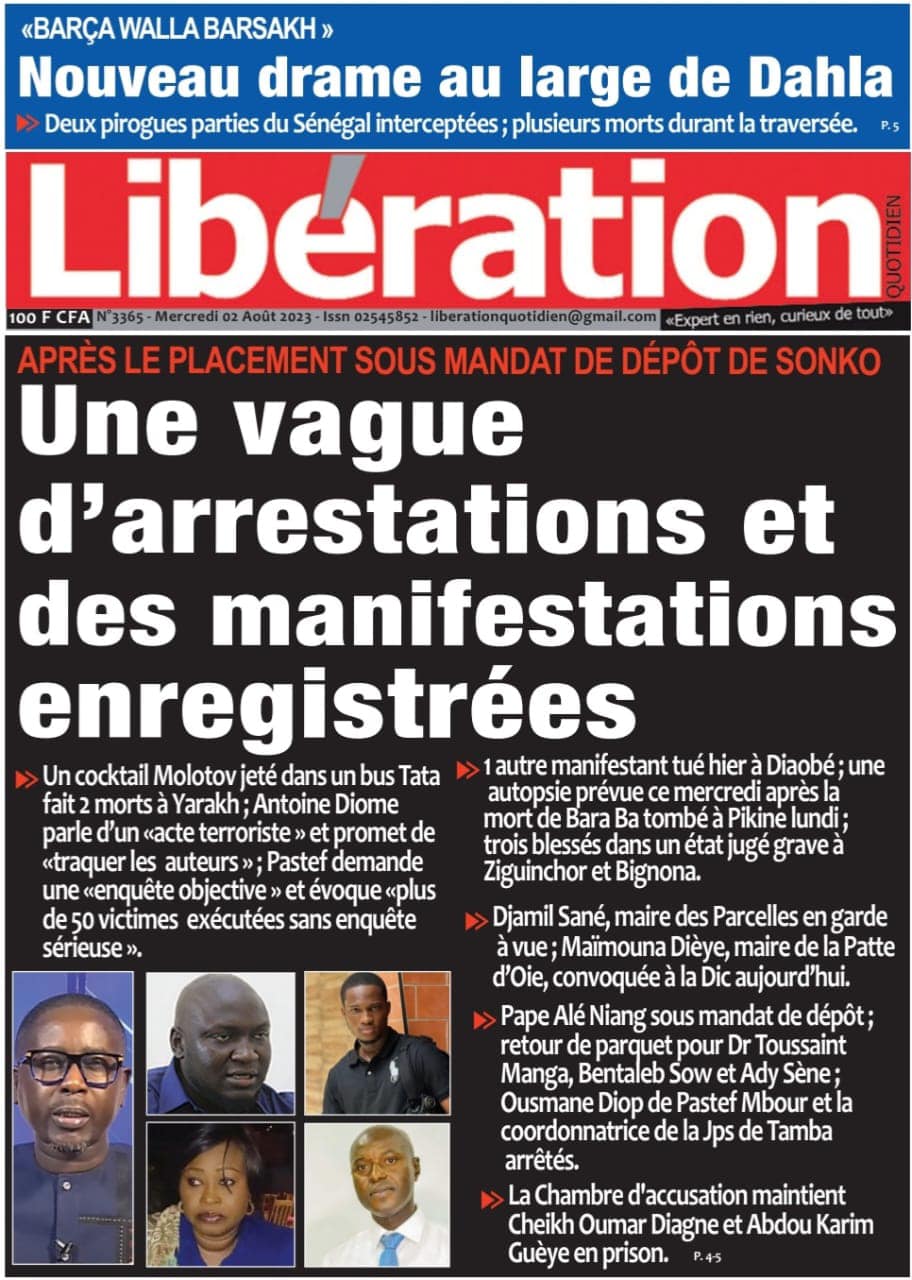 Une des journaux du mercredi 02 août 2023