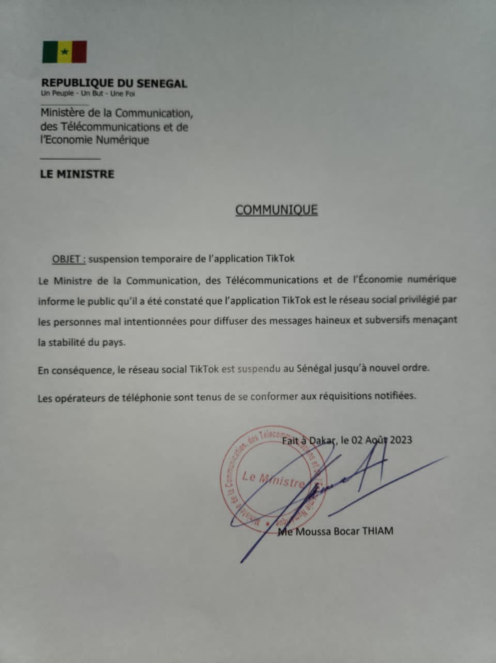 Sénégal : Le réseau social Tik Tok suspendu par les autorités