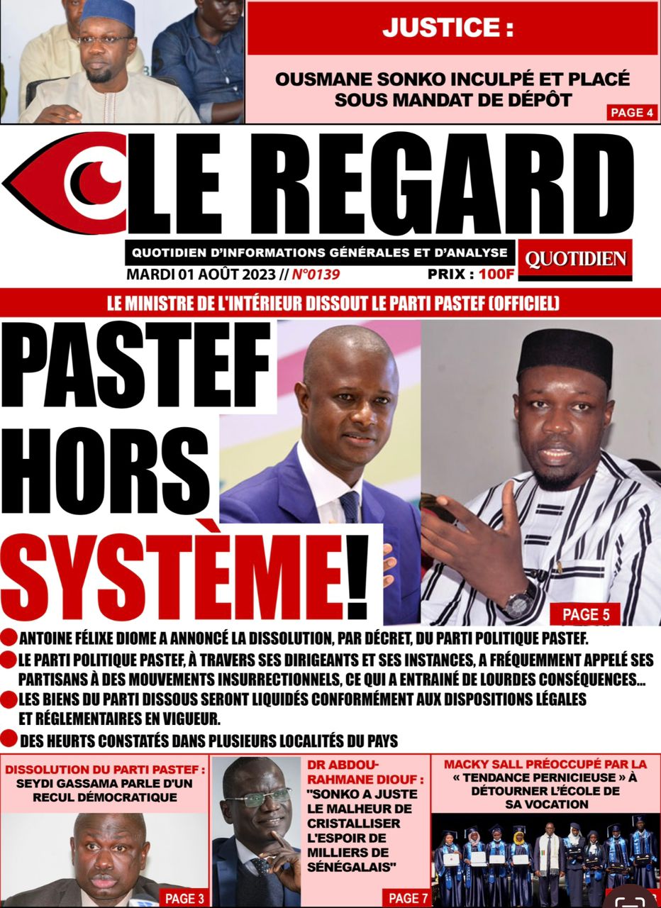 Une des journaux du mardi 1er août 2023