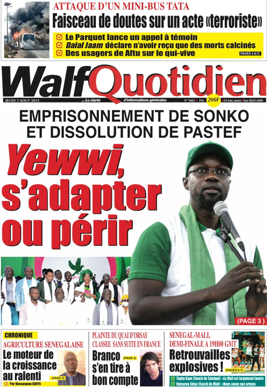 Une des journaux du jeudi 03 août 2023