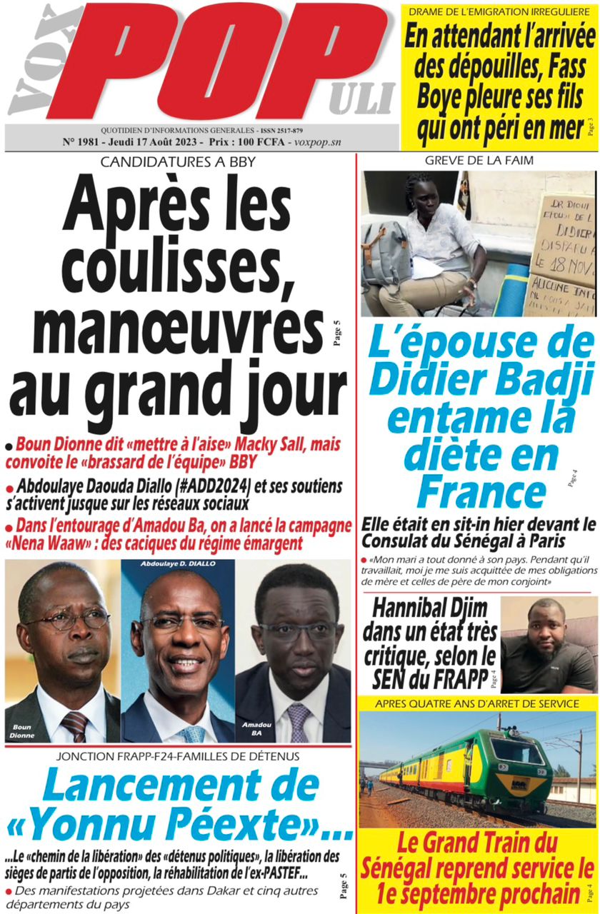 Une des journaux du jeudi 17 août 2023