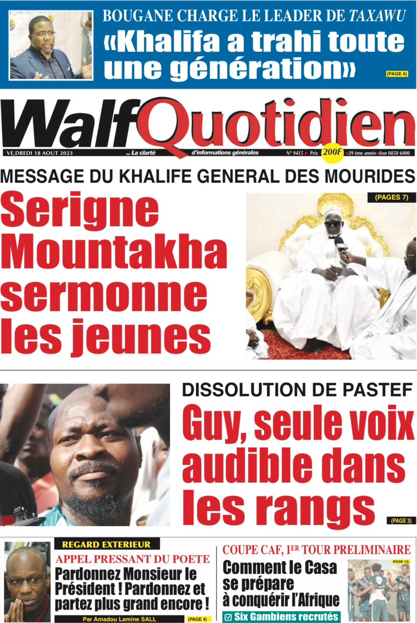 Une des journaux du vendredi 18 août 2023