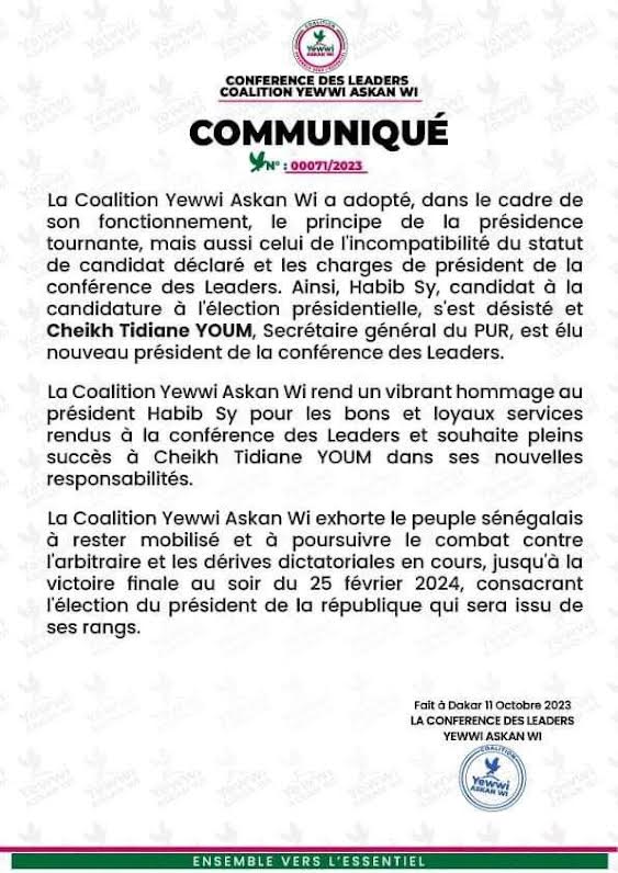 Photo : Cheikh Tidiane YOUM, nouveau leader de la Coalition Yewwi Askan Wi