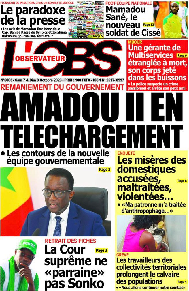 Une des journaux du samedi 07 octobre 2023