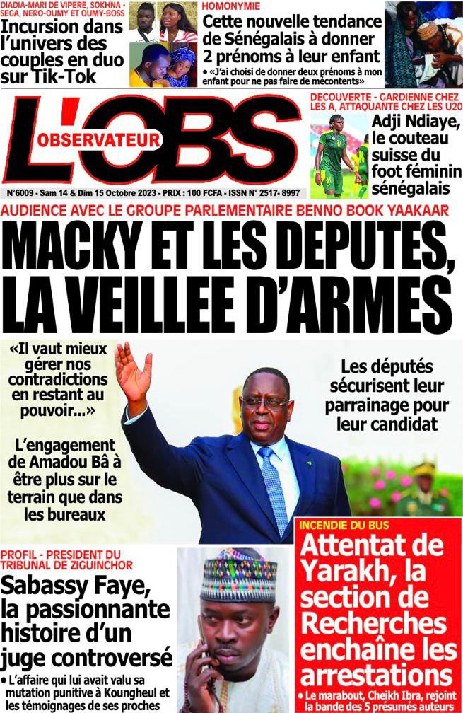 Une des journaux du samedi 14 octobre 2023