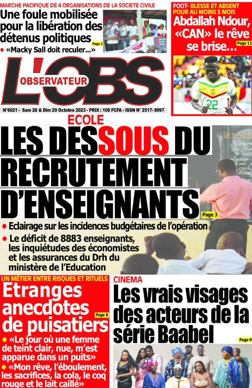 Une des journaux du samedi 28 octobre 2023
