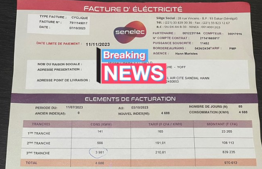 Electricité : Sa facture s’élève à 1 million, il interpelle la Senelec (document)