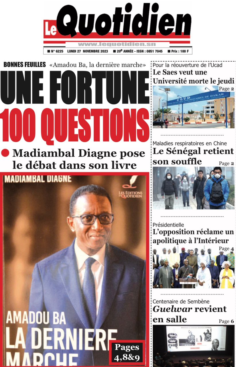 Une des journaux du lundi 27 novembre 2023