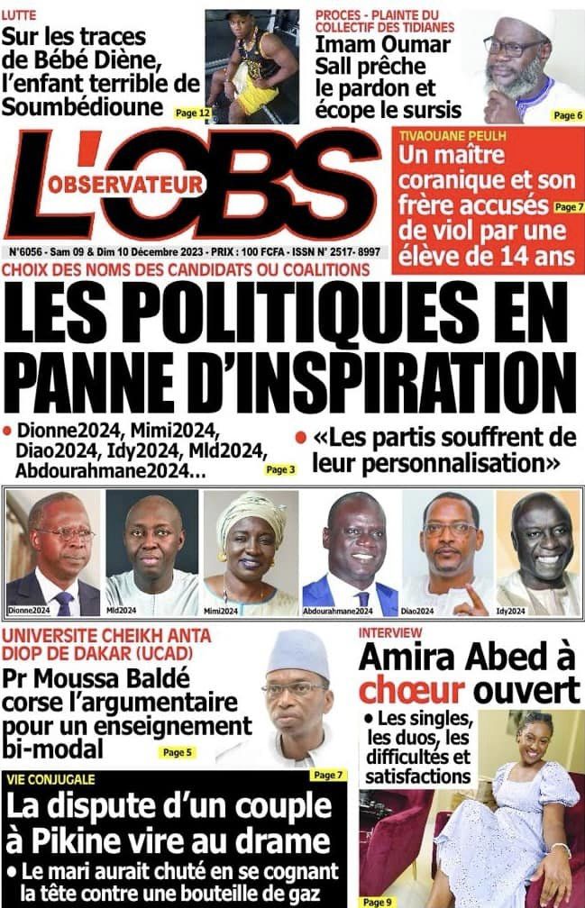 Une des journaux du samedi 09 décembre 2023