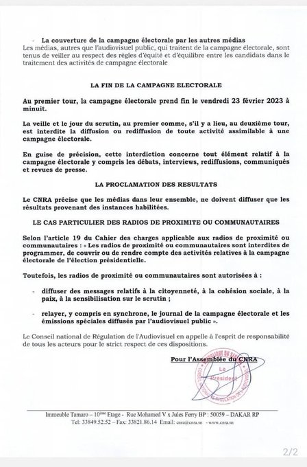 Présidentielle 2024 au Sénégal: le CNRA fixe le cadre médiatique de la campagne