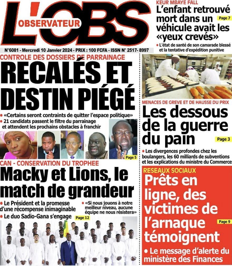 Une des journaux du mercredi 10 janvier 2024