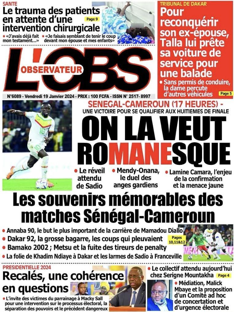 Une des journaux du vendredi 19 janvier 2024