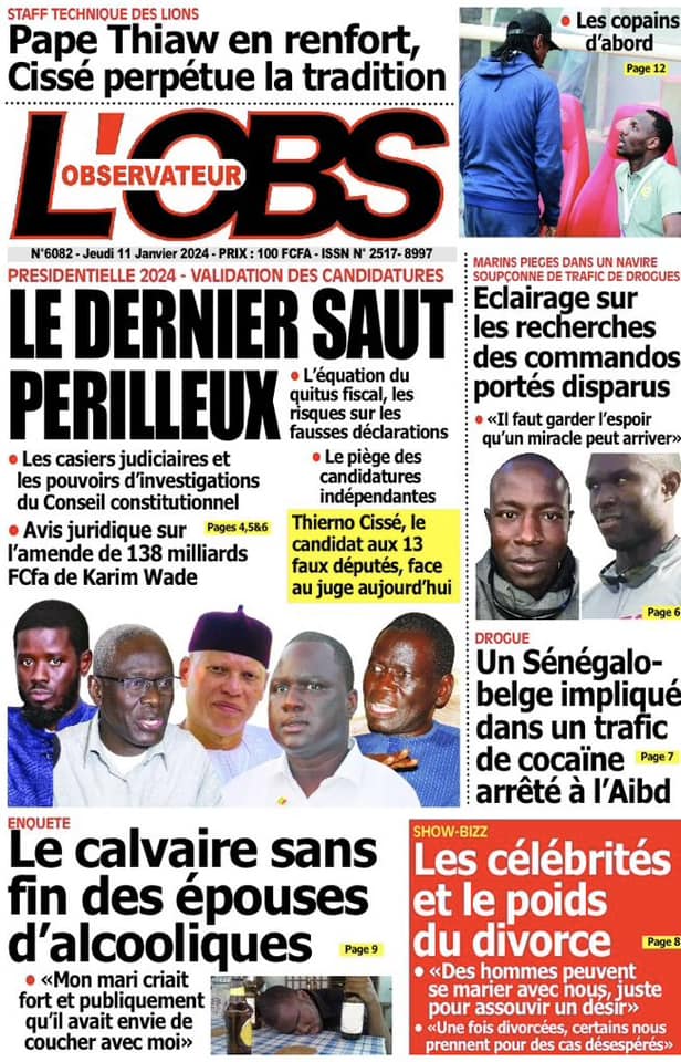 Une des journaux du jeudi 11 janvier 2024