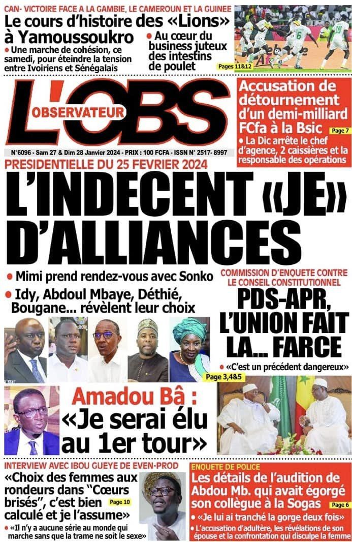 Une des journaux du samedi 27 janvier 2024