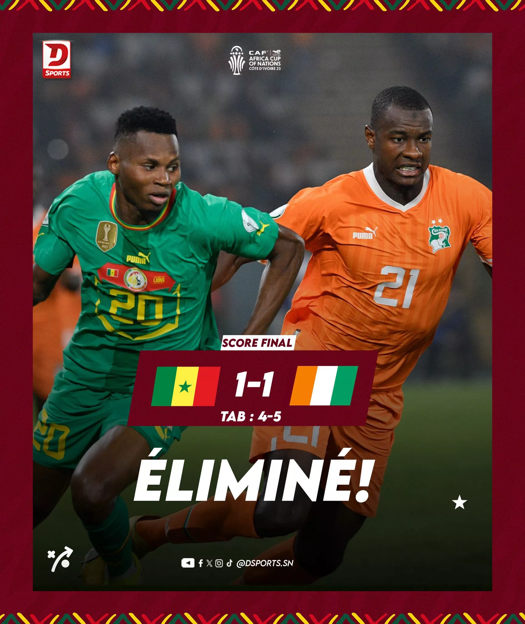 Sénégal évincé de la CAN 2023 par la Côte d’Ivoire en huitièmes de finale