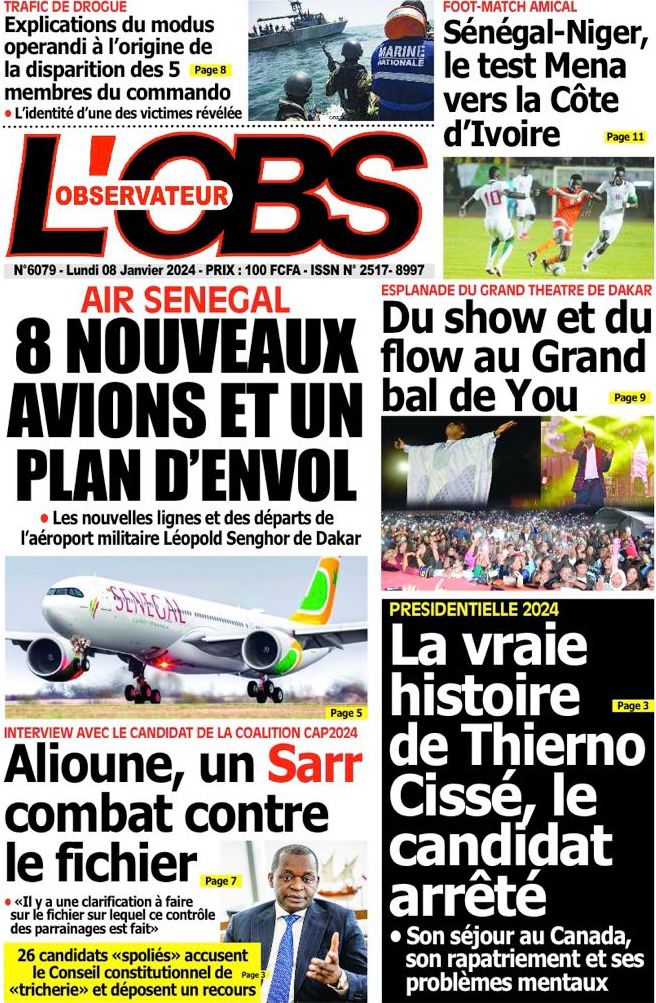 Une des journaux du lundi 08 janvier 2024