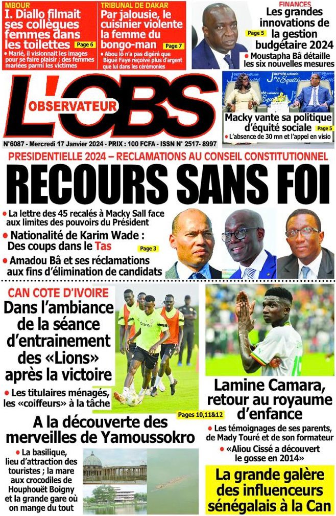 Une des journaux du mercredi 17 janvier 2024