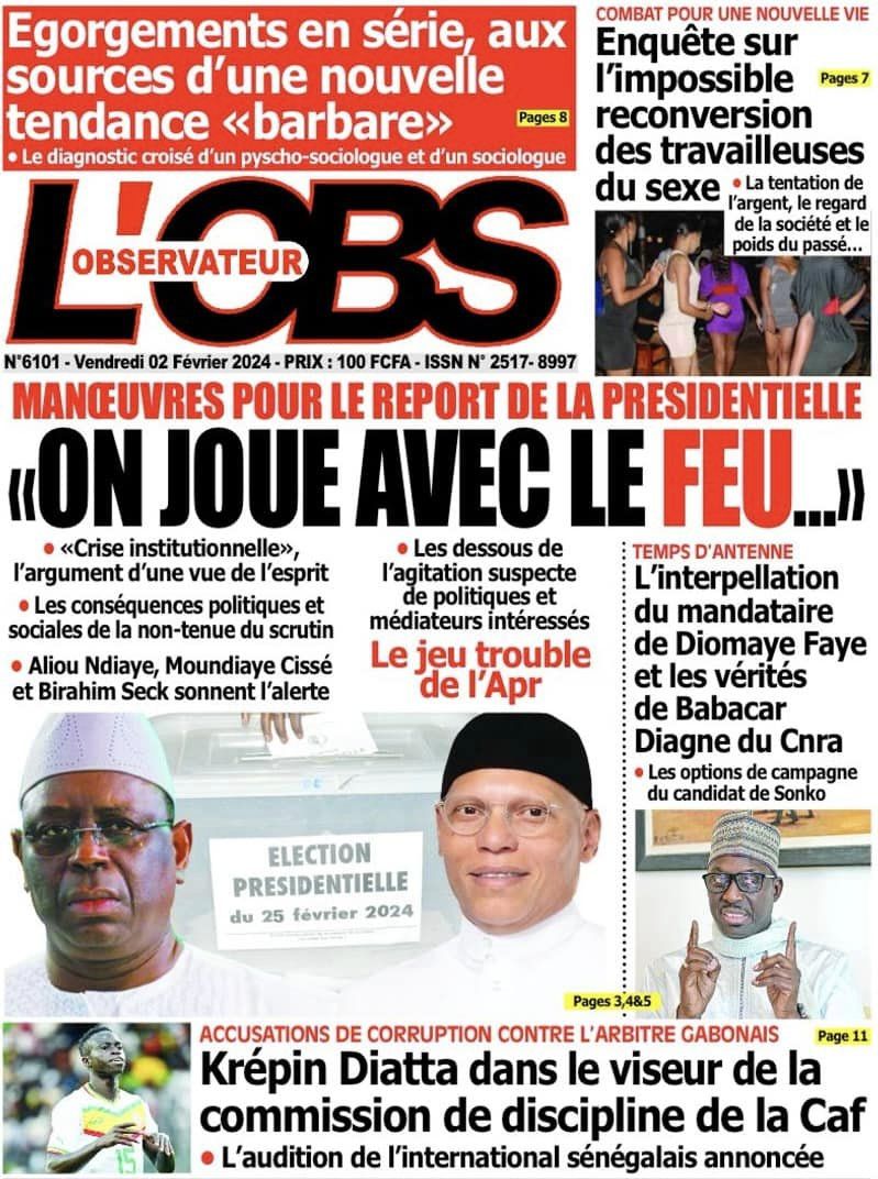 Une des journaux du vendredi 02 février 2024