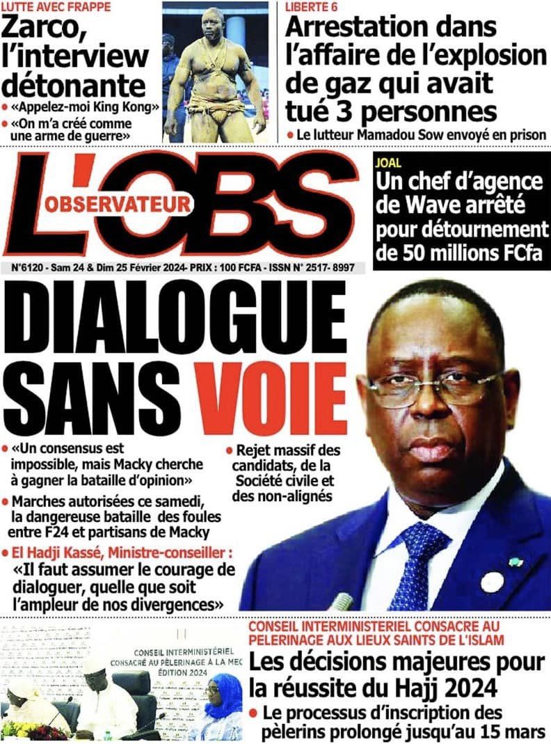 Une des journaux du samedi 24 février 2024