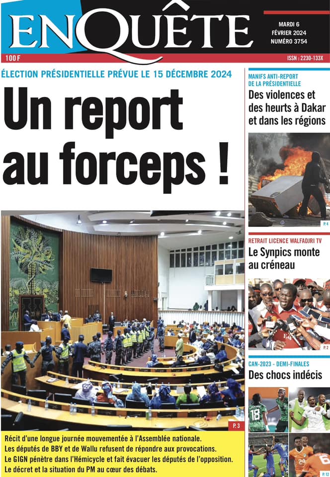 Une des journaux du mardi 06 février 2024