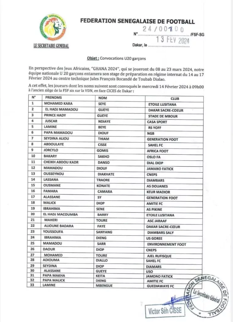 Photo: Sénégal U20 vise le titre aux Jeux africains, un second stage au Centre Bocandé