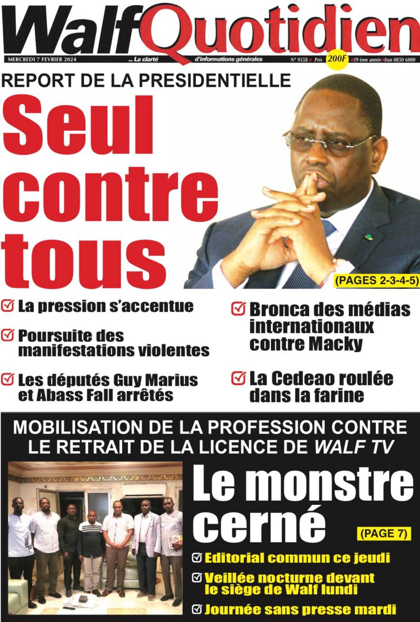 Une des journaux du mercredi 07 février 2024