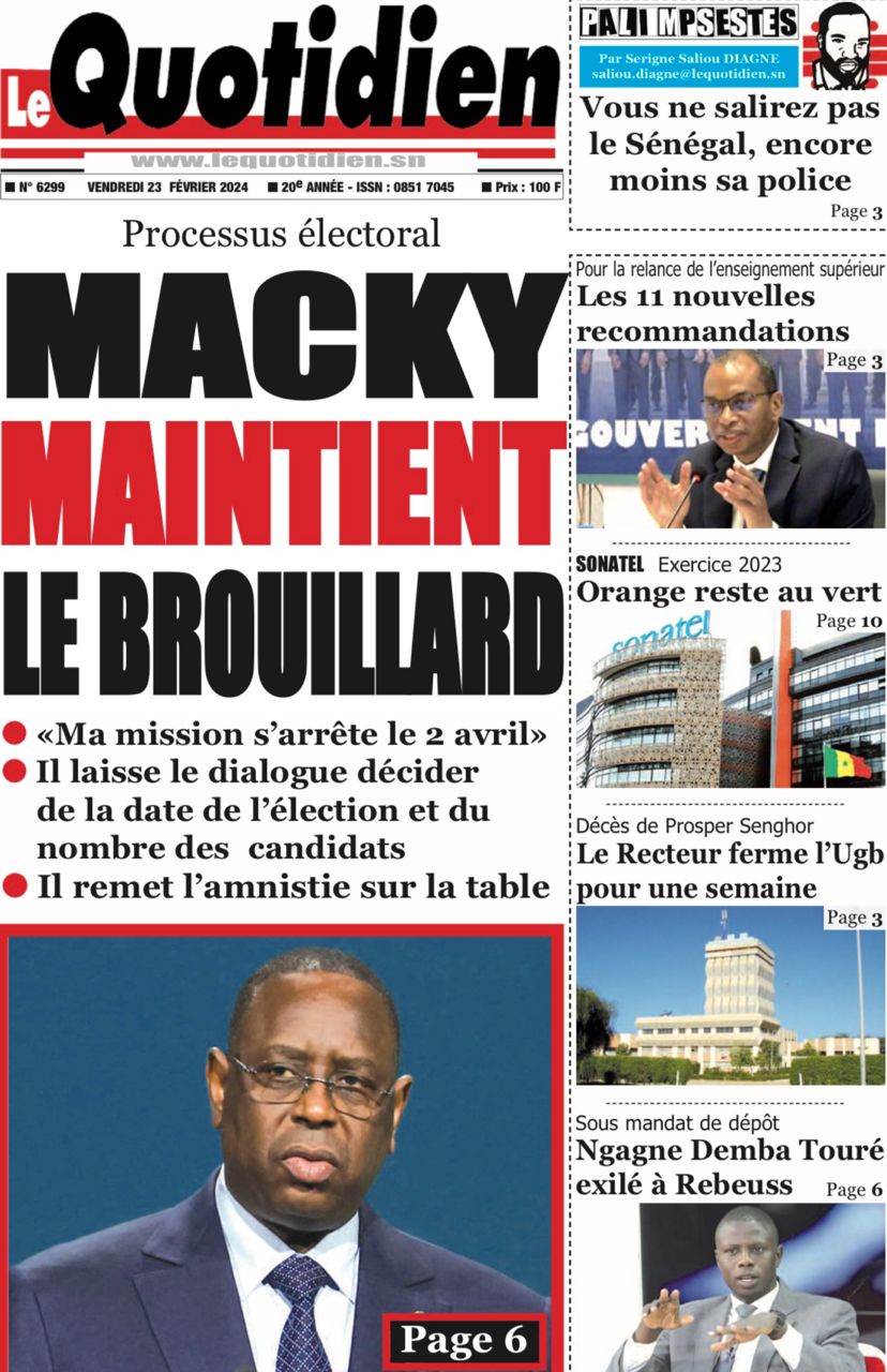 Une des journaux du vendredi 23 février 2024