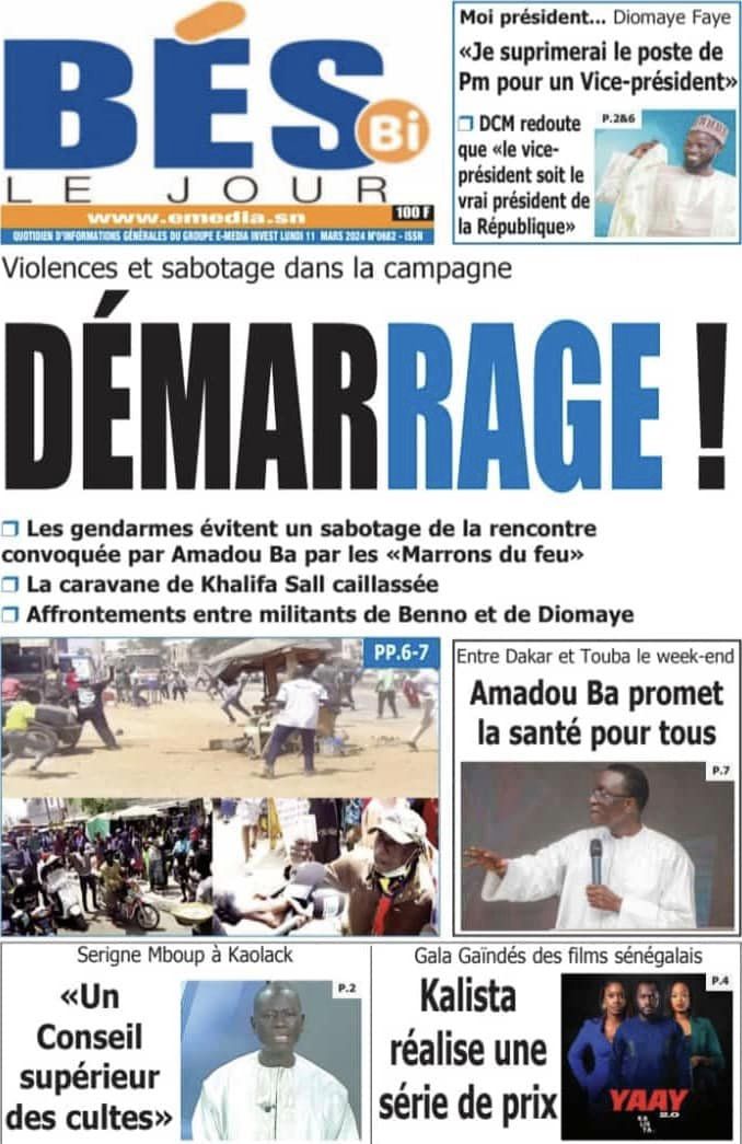 Une des journaux du lundi 11 mars 2024