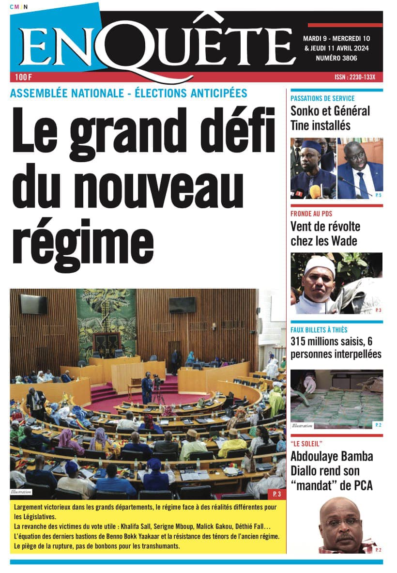 Découvrez les Unes des journaux sénégalais du mardi 09 avril 2024