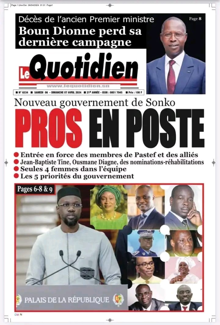 Découvrez les Unes des journaux sénégalais du samedi 06 avril 2024