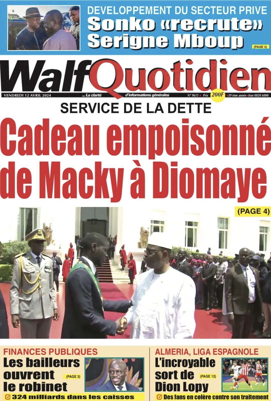 Découvrez les Unes des journaux sénégalais du vendredi 12 avril 2024