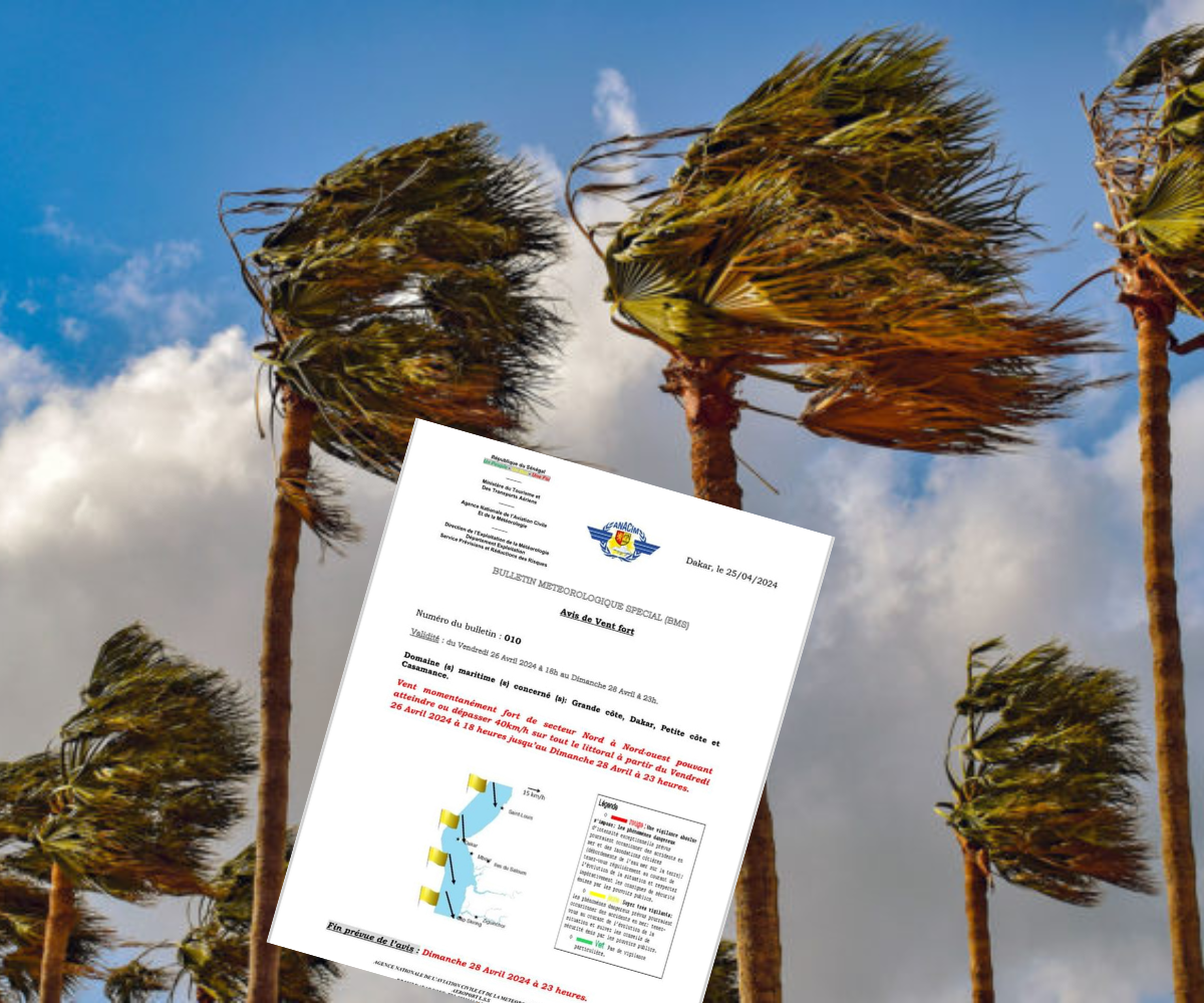 Alerte météo au Sénégal : vents forts prévus sur le littoral du 26 au 28 avril 2024