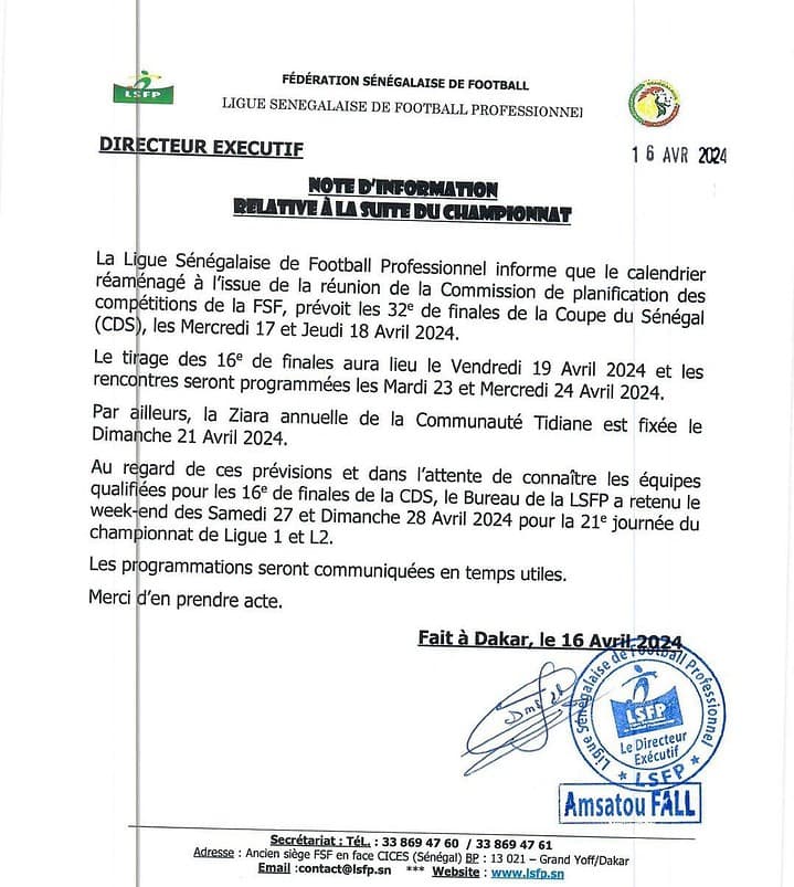 Photo: Report des matchs de la Ligue pro sénégalaise, nouvelles dates annoncées