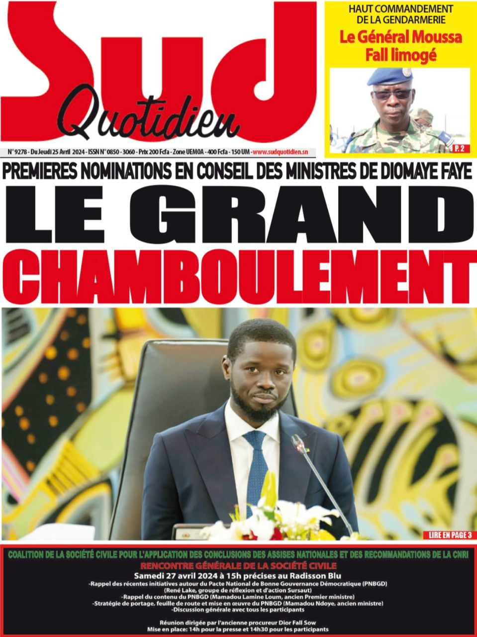 Découvrez les Unes des journaux Sénégalais du jeudi 25 avril 2024