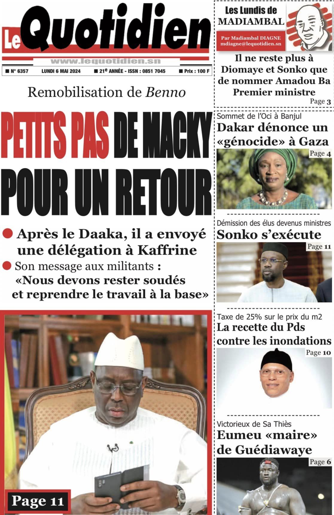 Découvrez les Unes des journaux Sénégalais du lundi 06 mai 2024
